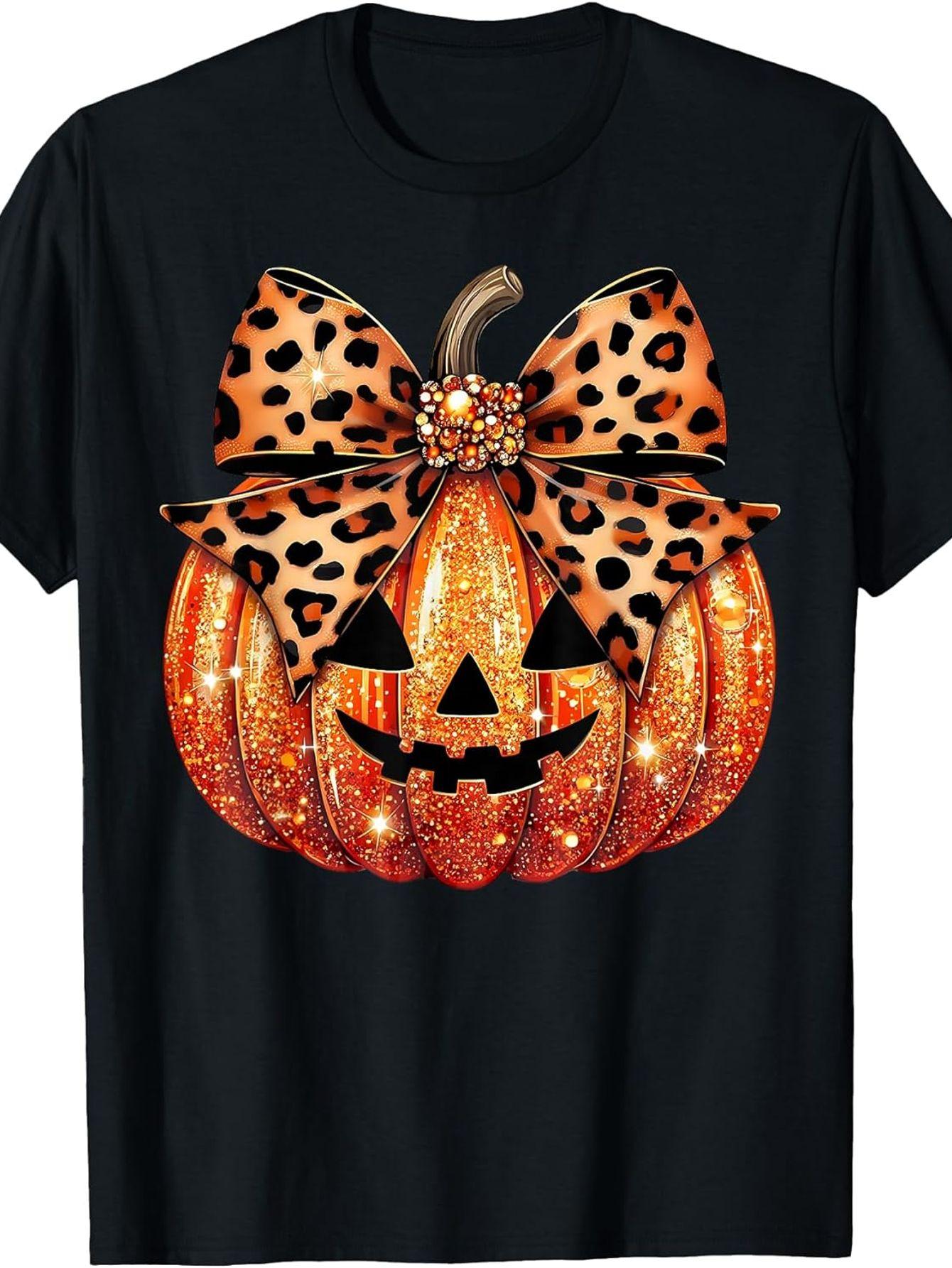 Sparkly Pumpkin Leopard Print Ladies Bow Pumpkin T-shirt Ladies, 180g, Black, Round Neck, Machine Washable, Halloween Gift, Christmas Gift, Plus Size 5XL різнокольоровий
Sparkly Pumpkin Leopard Print Ladies Bow Pumpkin T-shirt Ladies, 180g, Black, Round Neck, Machine Washable, Halloween Gift, Christmas Gift, Plus Size 5XL різнокольоровий