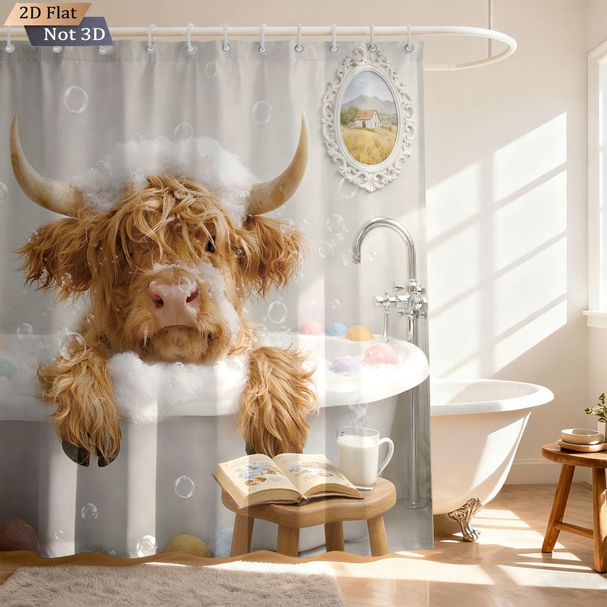 1pc Cartoon Highland Cow Rabbit Bath Print Waterproof Shower Curtain Partition Privacy Hanging Curtain Multiple Sizes 12 Hooks 90x180cm
1pc Cartoon Highland Cow Rabbit Bath Print Waterproof Shower Curtain Partition Privacy Hanging Curtain Multiple Sizes 12 Hooks 90x180cm