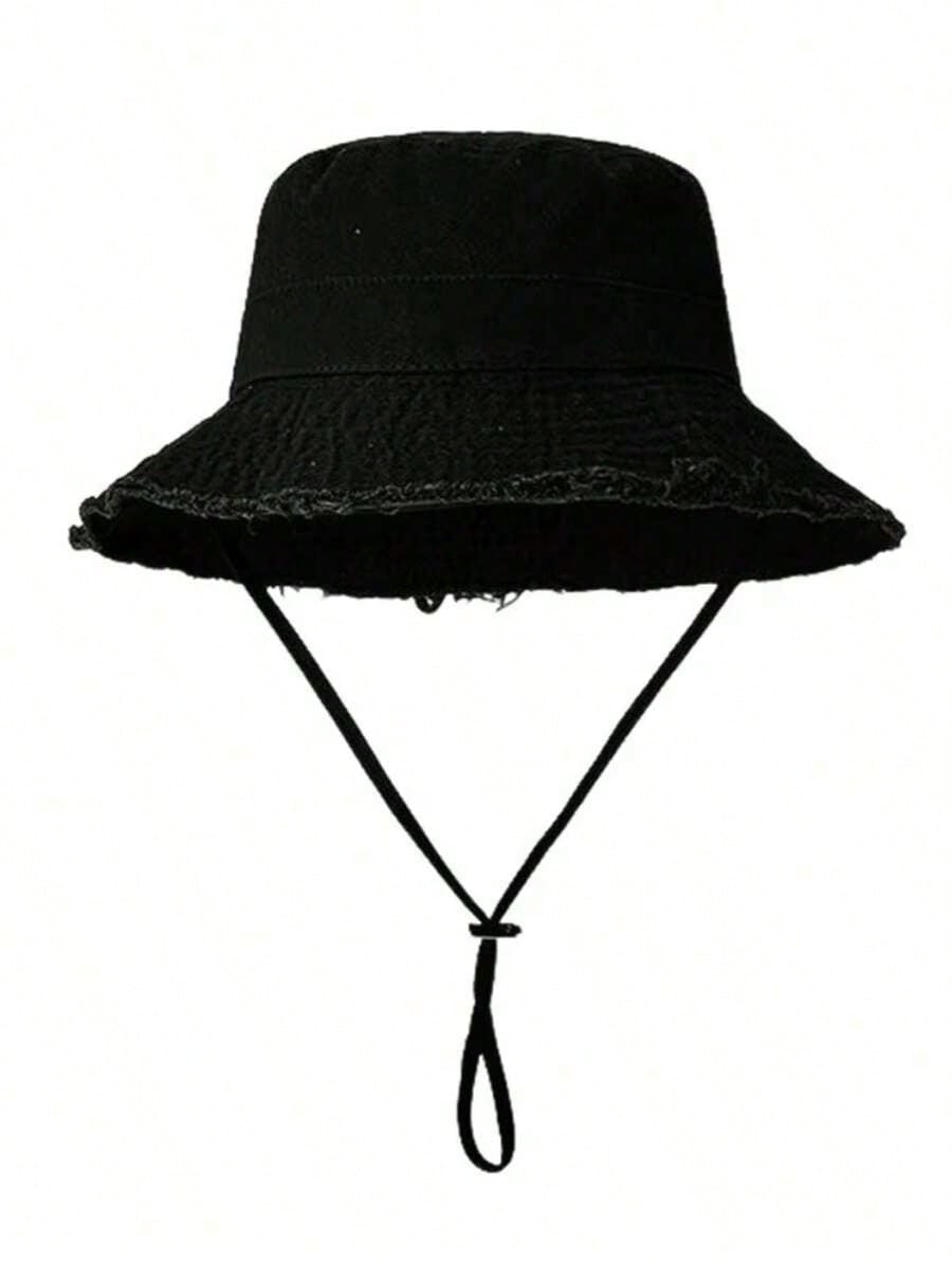 1pc Women s drawstring bucket hat with frayed edges, outdoor bucket hat with adjustable chin strap чорний
1pc Women s drawstring bucket hat with frayed edges, outdoor bucket hat with adjustable chin strap чорний