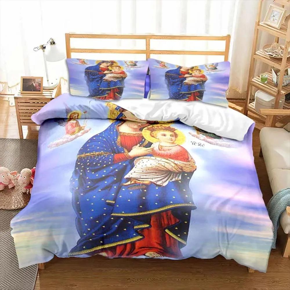 Иисус Дева Мария Тема Детская Комната Спальня Постельный Комплект Покрывало Пододеяльник Детская Кровать Полиэстер Комплект Пододеяльника с Наволочкой 70x133cm 2pcs