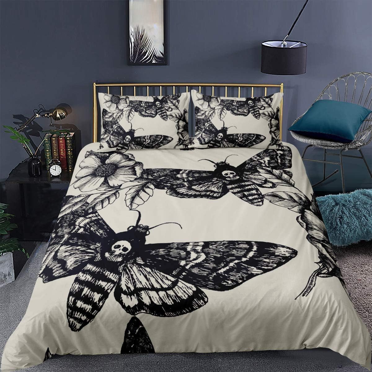 Gothic Skull Bedding Set Decorative Death Moth Flowers Duvet Cover Double Pesonalized Skeleton Bones Bespread Cover for Youth US Twin(172x218cm)
Gothic Skull Bedding Set Decorative Death Moth Flowers Duvet Cover Double Pesonalized Skeleton Bones Bespread Cover for Youth US Twin(172x218cm)