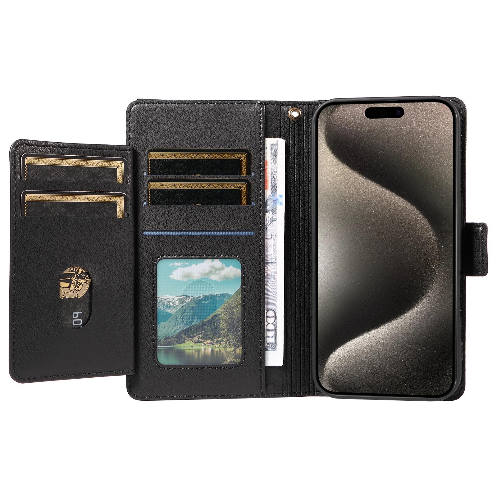 For iPhone 15 Pro Max Case with Multi-Card Holder and Strap PU Leather Phone Cover Stand Black
For iPhone 15 Pro Max Case with Multi-Card Holder and Strap PU Leather Phone Cover Stand Black