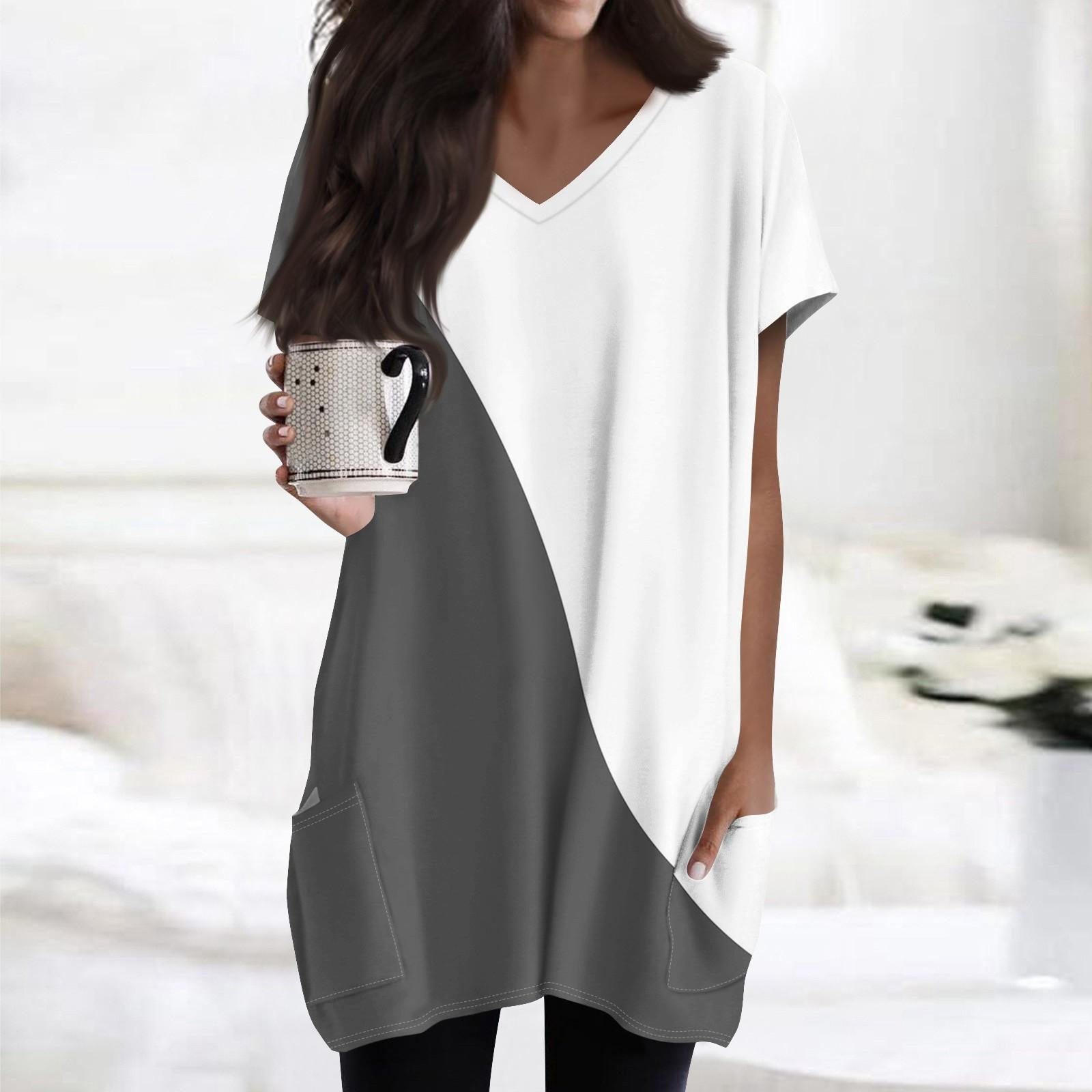 Женские топы с V-образным вырезом, блузки с коротким рукавом, повседневные рубашки средней длины, модные туники с принтом и карманами S
Женские топы с V-образным вырезом, блузки с коротким рукавом, повседневные рубашки средней длины, модные туники с принтом и карманами S