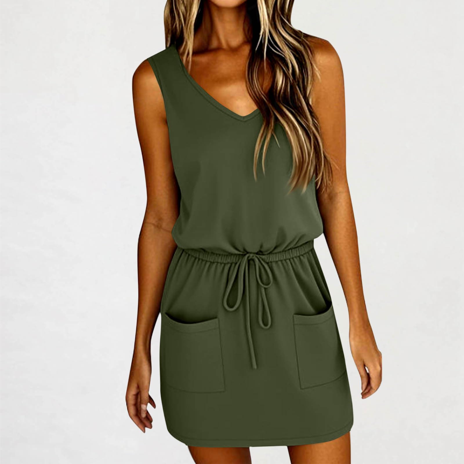 Women Sleeveless Summer Dress Casual V Neck Drawstring Waist Short Dresses Beach Vacation T Shirt Dress With Pockets L армия зеленый
Women Sleeveless Summer Dress Casual V Neck Drawstring Waist Short Dresses Beach Vacation T Shirt Dress With Pockets L армия зеленый