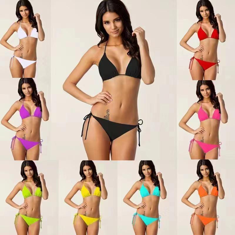 European and American Nine-Color Solid Bikini Set - Sexy Two-Piece Swimsuit Small зелений
European and American Nine-Color Solid Bikini Set - Sexy Two-Piece Swimsuit Small зелений