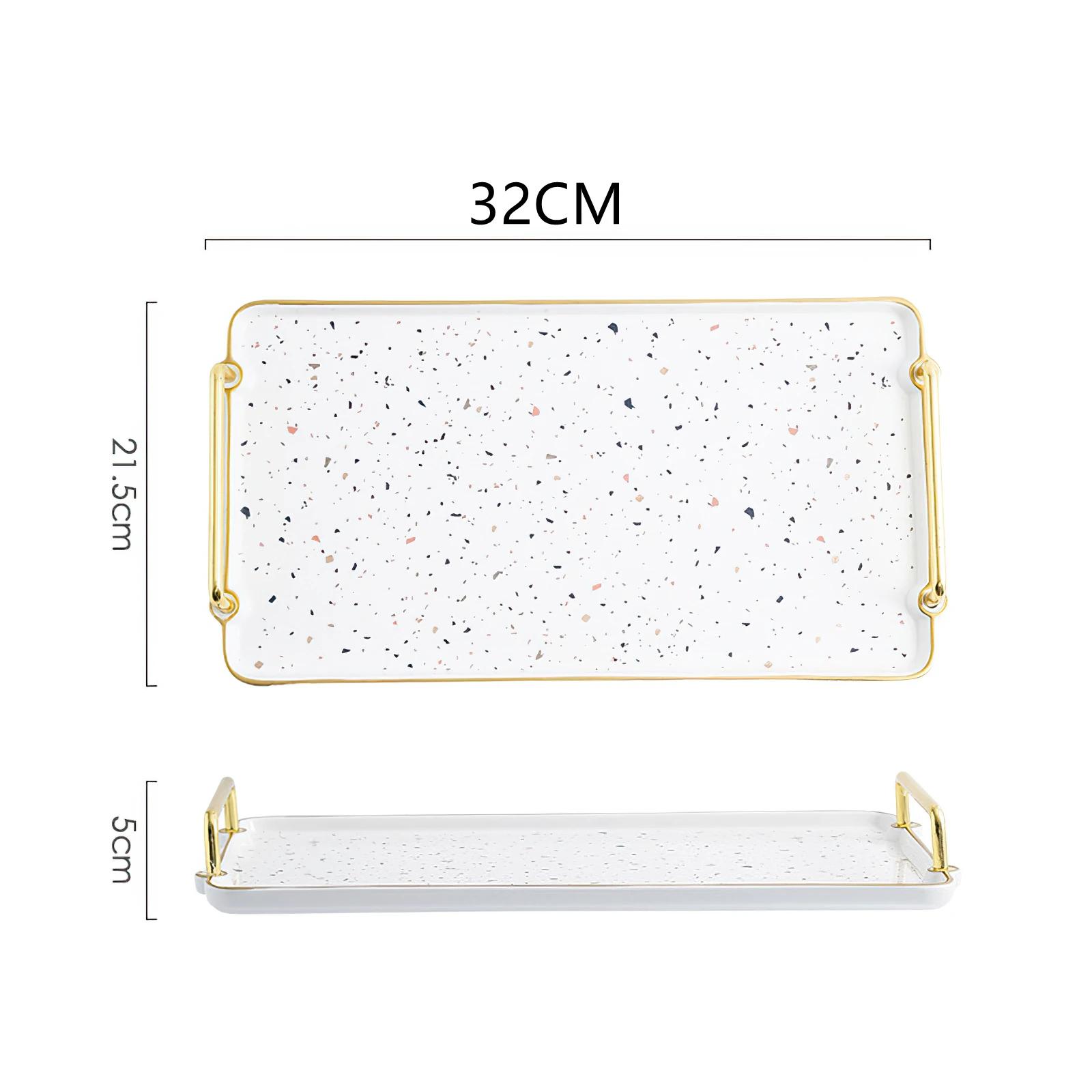Ceramic Pallet Nordic Rectangular Tray with Phnom Penh Handle Terrazzo Pattern Tea Plate Sundries Storage Decorative Tray
Ceramic Pallet Nordic Rectangular Tray with Phnom Penh Handle Terrazzo Pattern Tea Plate Sundries Storage Decorative Tray