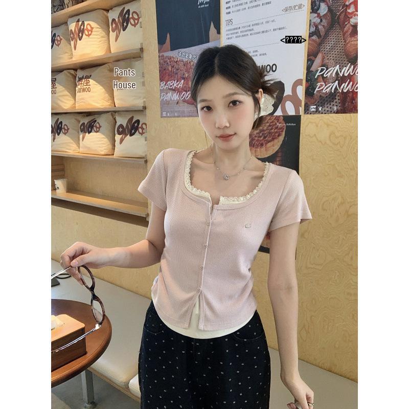 Plus Size Sweet Spicy Short Sleeve Lace-Trim Waist-Cinching Slim Curved Top Large (L) темно-сірий
Plus Size Sweet Spicy Short Sleeve Lace-Trim Waist-Cinching Slim Curved Top Large (L) темно-сірий