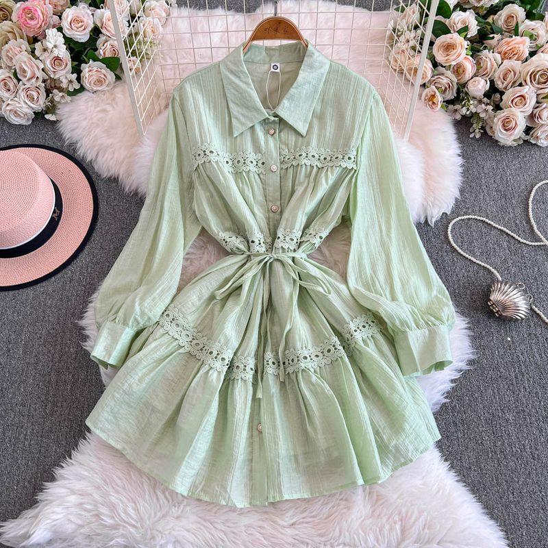 Fall 2025 New Arrival K-style Shirt Dress Small Loose Slim Looking Lace Lantern Sleeve Short Waist-Controlled Skirt Women Light green One size
Fall 2025 New Arrival K-style Shirt Dress Small Loose Slim Looking Lace Lantern Sleeve Short Waist-Controlled Skirt Women Light green One size