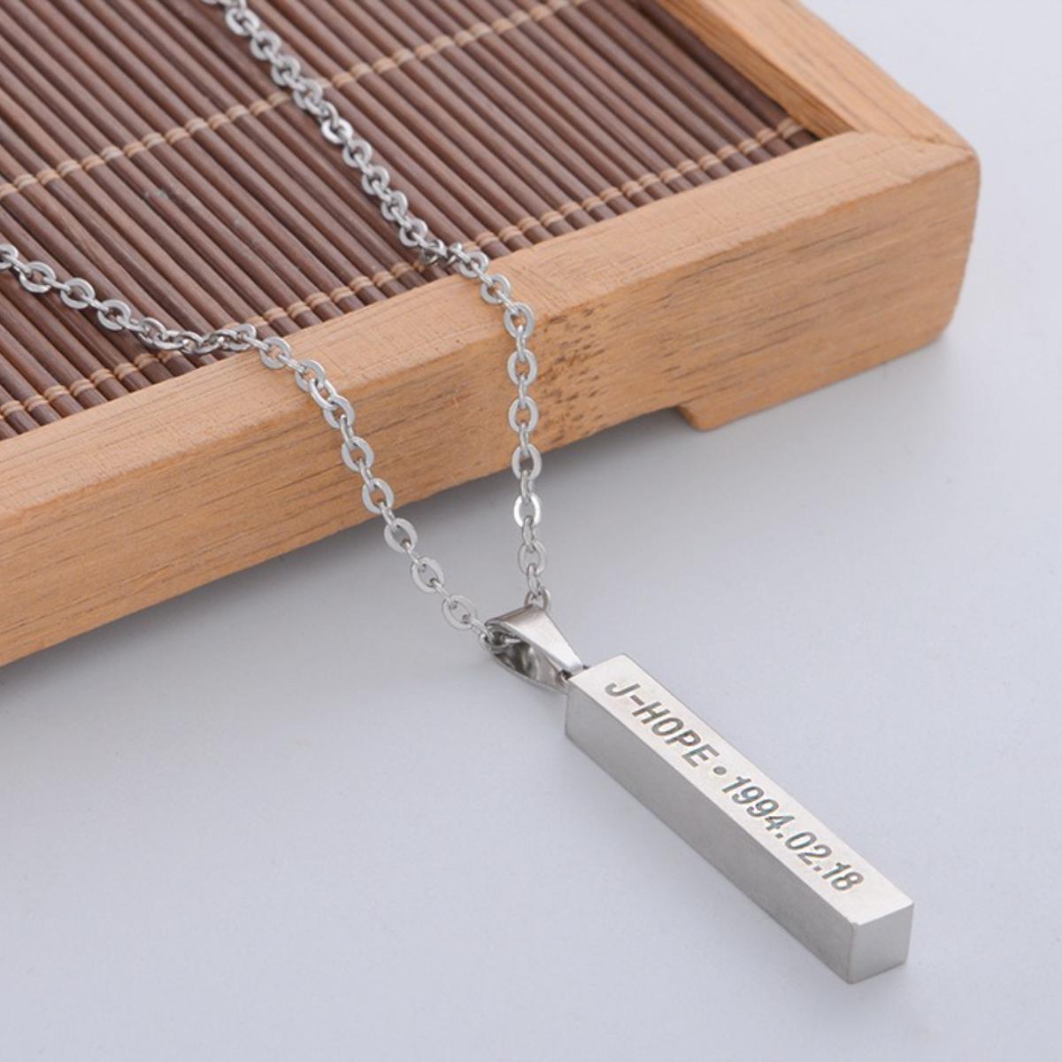 BTS Personalized Bar Necklace, Engraved with Member Name & Birthday/Debut Date, Pendant for ARMY Fans, Kpop Idol Jewelry Gift J-HOPE
BTS Personalized Bar Necklace, Engraved with Member Name & Birthday/Debut Date, Pendant for ARMY Fans, Kpop Idol Jewelry Gift J-HOPE