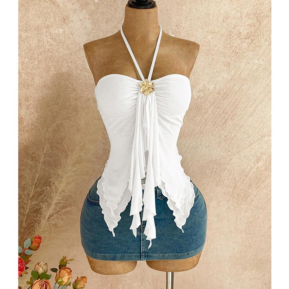 Women s Ruffle Mesh Halter Top Metal 3D Floral Tie Backless Flowy Beach Vacation Tops S белый
Women s Ruffle Mesh Halter Top Metal 3D Floral Tie Backless Flowy Beach Vacation Tops S белый