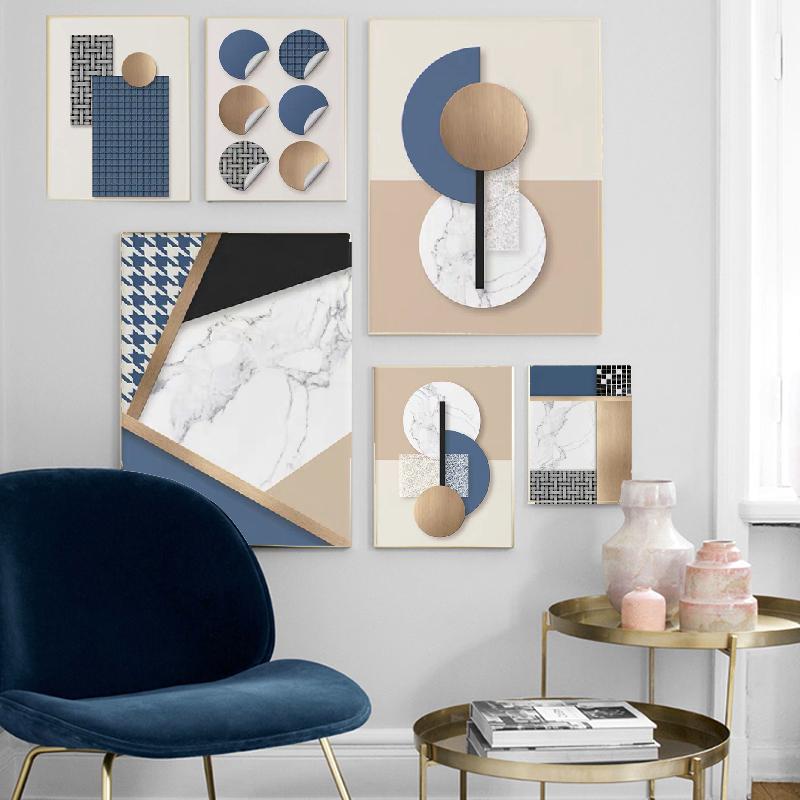 Современная разноцветная синяя абстрактная геометрическая галерея, настенная живопись на холсте, картина, постер и принт, домашний декор для гостиной