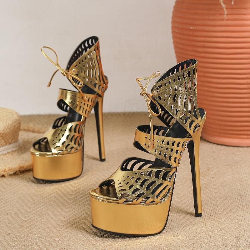 Pesstwei Golden Hollow Out Lace-up Women Sandals Fashion Chunky Platform Extreme Thin High Heels Banquet Nightclub Shoes 35
Pesstwei Golden Hollow Out Lace-up Women Sandals Fashion Chunky Platform Extreme Thin High Heels Banquet Nightclub Shoes 35