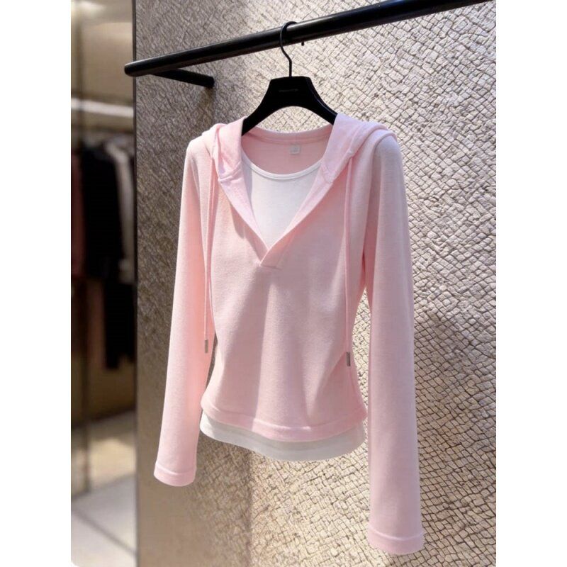 Super Pretty, Gentle, Relaxed, Girly Pink Fake Two-Piece Top for Women, Early Spring 2026, Hooded Half-Button Blouse Pink M
Super Pretty, Gentle, Relaxed, Girly Pink Fake Two-Piece Top for Women, Early Spring 2026, Hooded Half-Button Blouse Pink M
