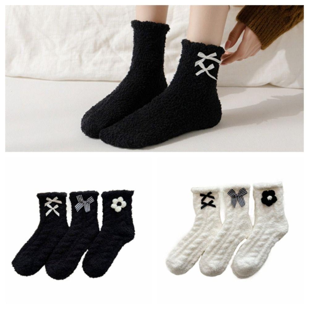 3Pairs Plush Bow Fleece Socks Solid Color Sleeping Socks Women Cute Winter Floor Socks Women чорний
3Pairs Plush Bow Fleece Socks Solid Color Sleeping Socks Women Cute Winter Floor Socks Women чорний