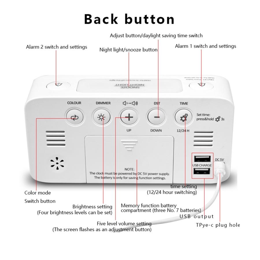 1pc multi-function RGB atmosphere light digital alarm clock; Light switching/two sets of alarm clocks/snooze LED clock белый
1pc multi-function RGB atmosphere light digital alarm clock; Light switching/two sets of alarm clocks/snooze LED clock белый