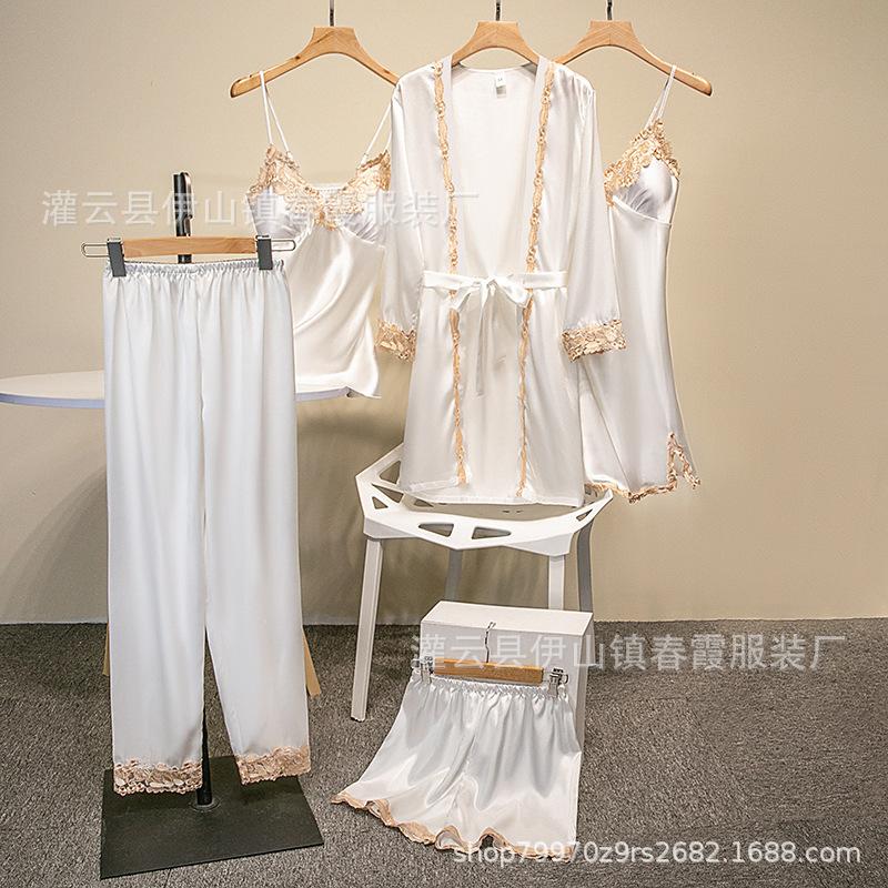 Elastic satin simulation silk pajamas, love underwear, five-piece set of suspenders, sexy loungewear women XXL слонова кістка
Elastic satin simulation silk pajamas, love underwear, five-piece set of suspenders, sexy loungewear women XXL слонова кістка