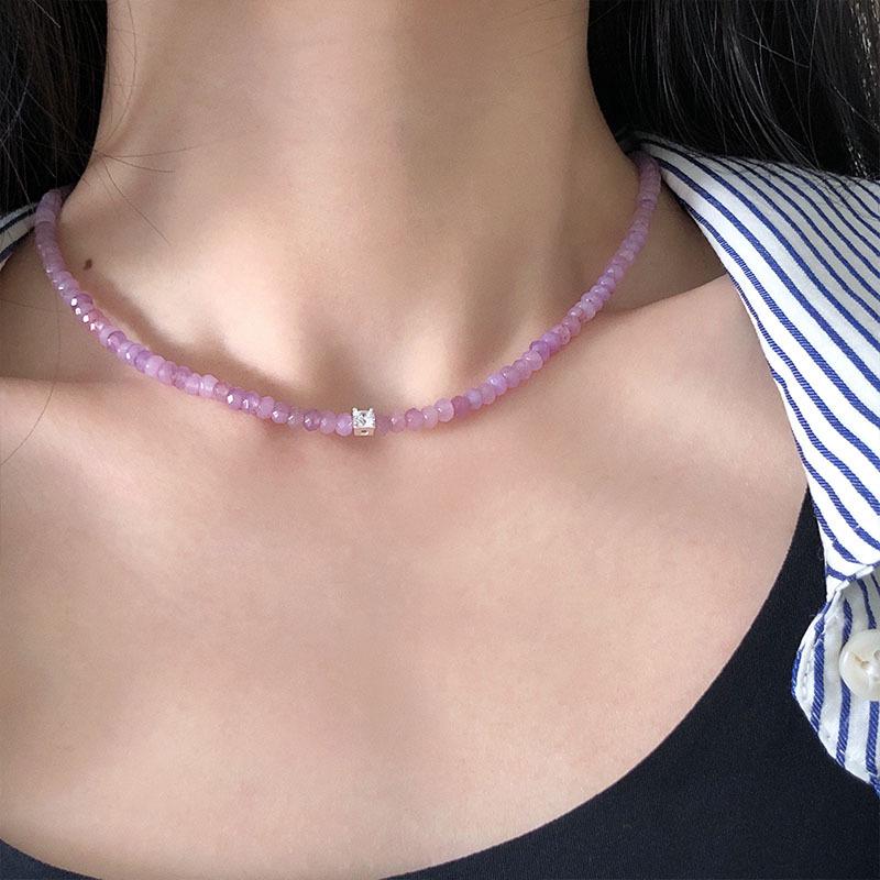 S925 Sterling Silver Purple Jade Necklace with Zircon Beads - Handmade Clavicle Chain, Fresh Summer Style. 925 Silver
S925 Sterling Silver Purple Jade Necklace with Zircon Beads - Handmade Clavicle Chain, Fresh Summer Style. 925 Silver