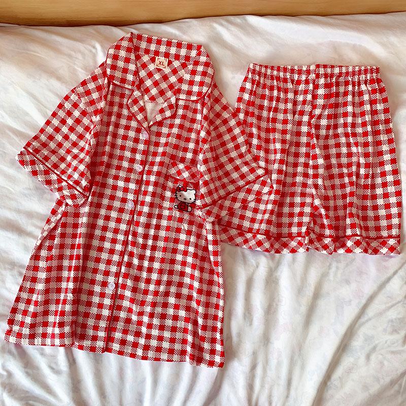 Pajamas Female Cartoon Summer Cute and Sweet Kawaii Plaid Short-sleeved Cardigan Student Loose Home Wear Suit M красный
Pajamas Female Cartoon Summer Cute and Sweet Kawaii Plaid Short-sleeved Cardigan Student Loose Home Wear Suit M красный