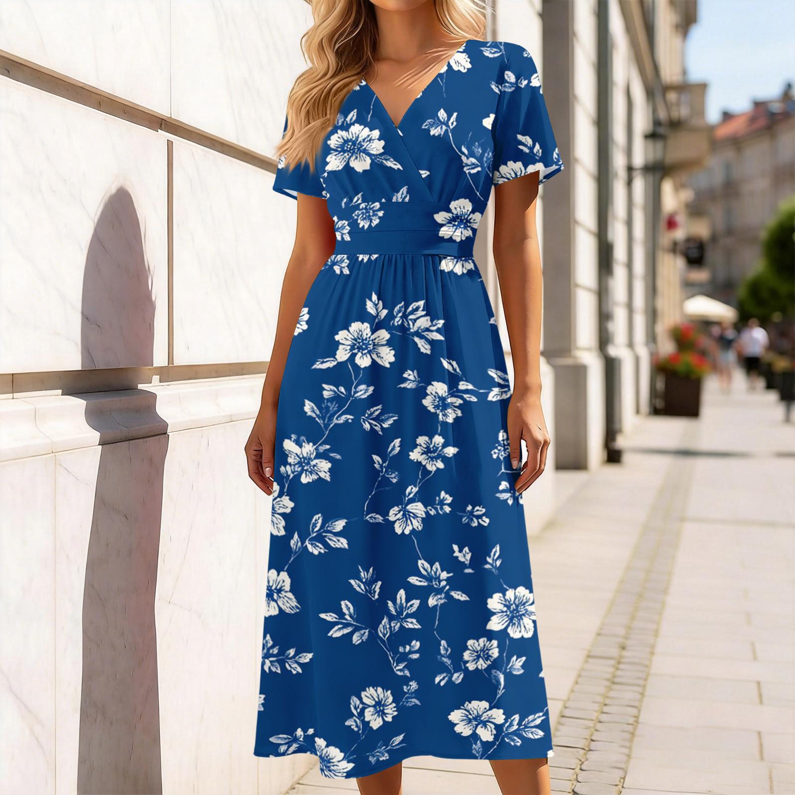 Womens V Neck Short Sleeve Floral Print Midi Dress Casual Loose Fit Summer Dress with Waist Design for Daily Wear XXL синий
Womens V Neck Short Sleeve Floral Print Midi Dress Casual Loose Fit Summer Dress with Waist Design for Daily Wear XXL синий