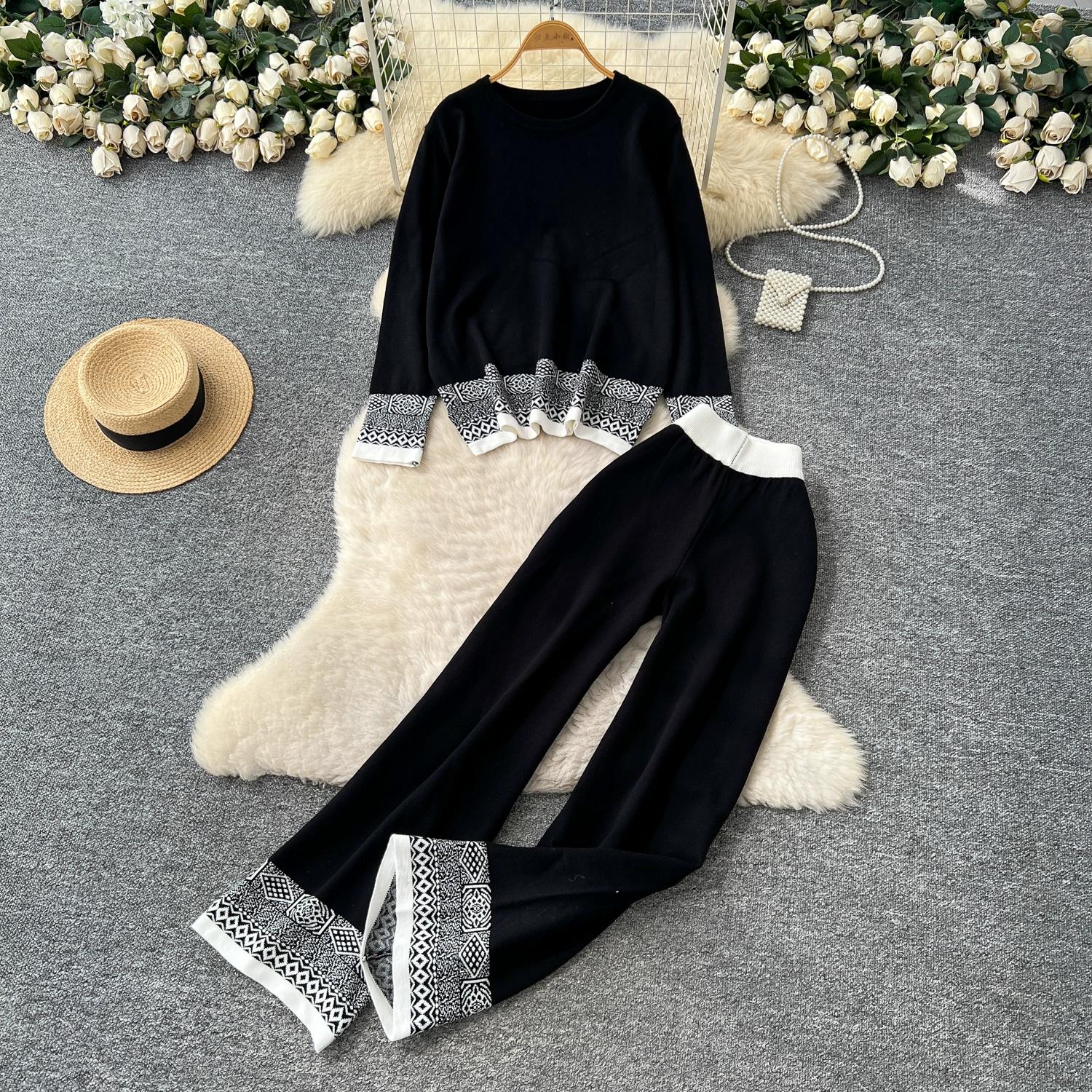 Autumn Winter Women Vintage Jacquard Knitted Sweater Trouser Two Piece Set Full Sleeve Pullover Tops and Wide Leg Pant Tracksuit One Size чорний
Autumn Winter Women Vintage Jacquard Knitted Sweater Trouser Two Piece Set Full Sleeve Pullover Tops and Wide Leg Pant Tracksuit One Size чорний