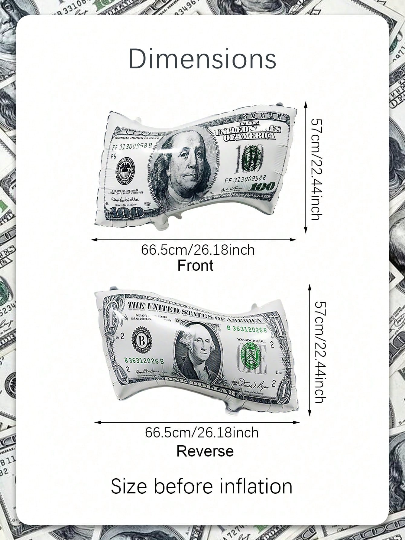 2 шт. воздушных шара в виде банкнот, большого размера, доллар, поддельные, многоразовые шары для украшения на день рождения, шары для вечеринки в виде долларовой купюры other