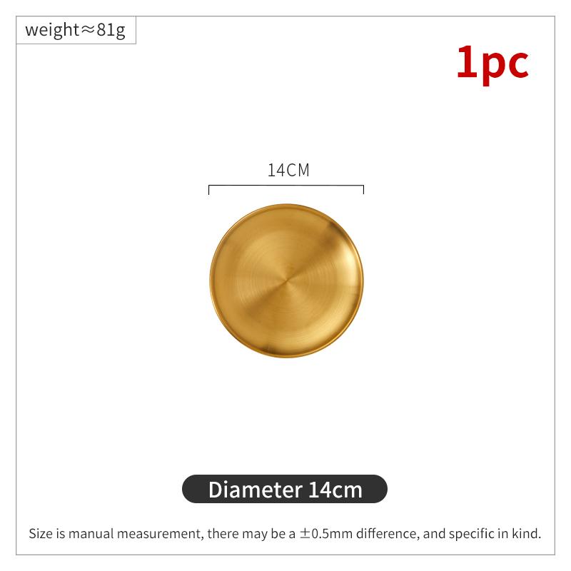 Золотые утолщенные обеденные тарелки из нержавеющей стали, круглый поднос для кофе, десертов, тортов, закусок, фруктов, стейков, корейские столовые приборы, металлическая тарелка
Золотые утолщенные обеденные тарелки из нержавеющей стали, круглый поднос для кофе, десертов, тортов, закусок, фруктов, стейков, корейские столовые приборы, металлическая тарелка