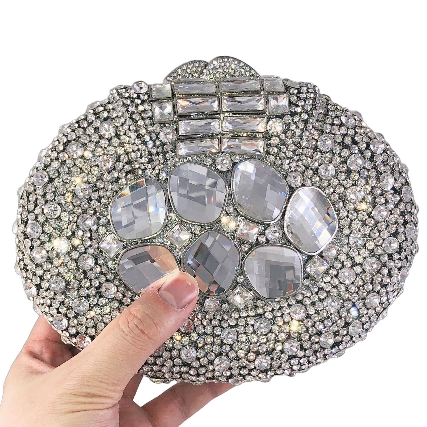Boutique De FGG Oval Shape Women Silver Evening Bags Big Gemstones Rhinestone Clutch Purse Wedding Party Bridal Handbags Mini Size
Boutique De FGG Oval Shape Women Silver Evening Bags Big Gemstones Rhinestone Clutch Purse Wedding Party Bridal Handbags Mini Size