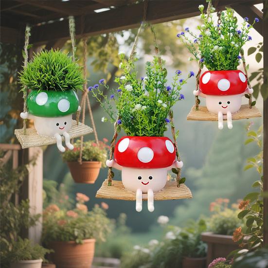 Swing Mushroom Hanging Planter Cartoon Mushroom Flower Pot Resin Succulents Planter with Drainage Hole for Indoor Outdoor Use червоний
Swing Mushroom Hanging Planter Cartoon Mushroom Flower Pot Resin Succulents Planter with Drainage Hole for Indoor Outdoor Use червоний