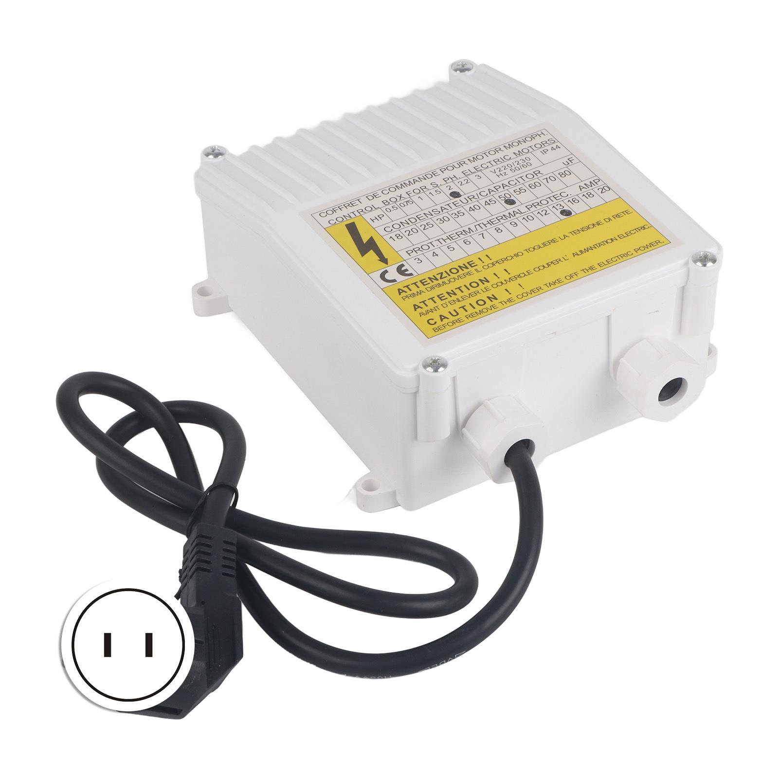 Suction Pump Control Box with Built-in Thermal Protection Circuit Breaker for deep Well Submersible Household Pumps 1500W
Suction Pump Control Box with Built-in Thermal Protection Circuit Breaker for deep Well Submersible Household Pumps 1500W