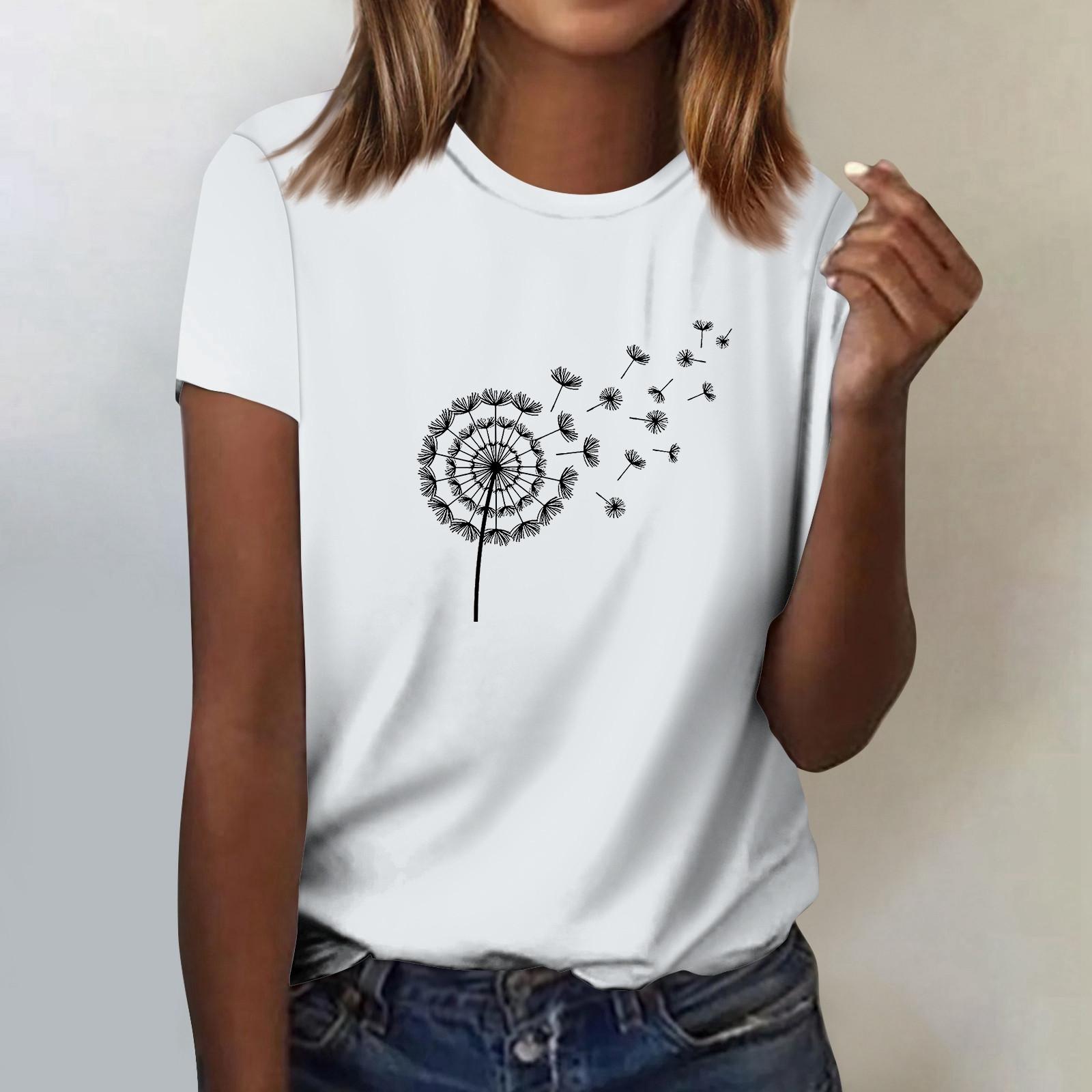 Женская модная повседневная футболка с коротким рукавом и круглым вырезом с принтом, топ XL белый