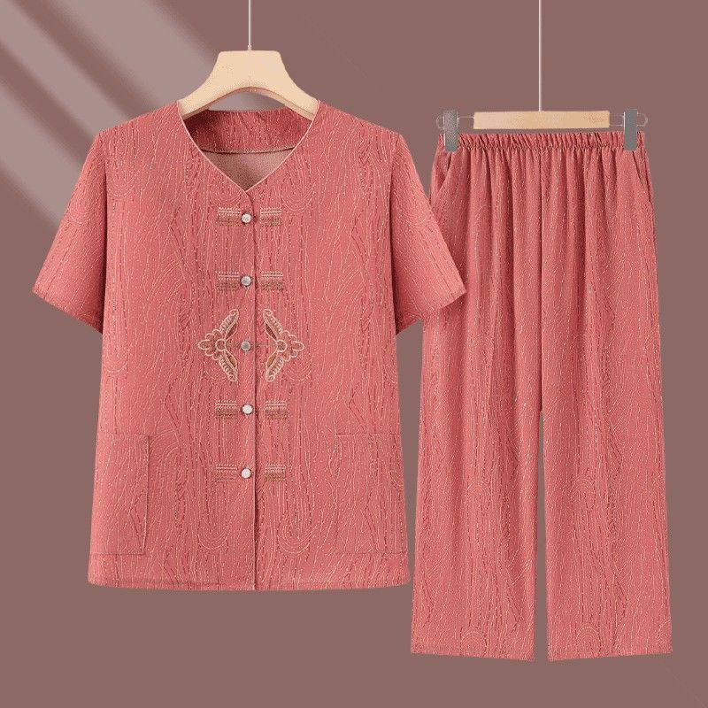 Grandma s Summer Two-Piece Set: Short Sleeve Cardigan & Pants for Middle-Aged and Elderly Women XL (for 80-100 jin)
Grandma s Summer Two-Piece Set: Short Sleeve Cardigan & Pants for Middle-Aged and Elderly Women XL (for 80-100 jin)