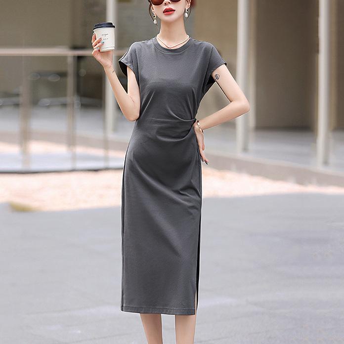 Платье-футболка с коротким рукавом, длинные серые платья без рукавов, плиссированное платье-трапеция, большие размеры XS серый