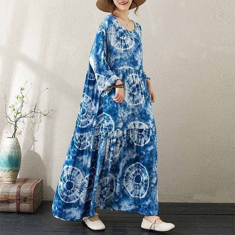 Round Neck Tie-Dye Blue Long Sleeve Loose Slim Large Swing A-Line Dress One Size
Round Neck Tie-Dye Blue Long Sleeve Loose Slim Large Swing A-Line Dress One Size