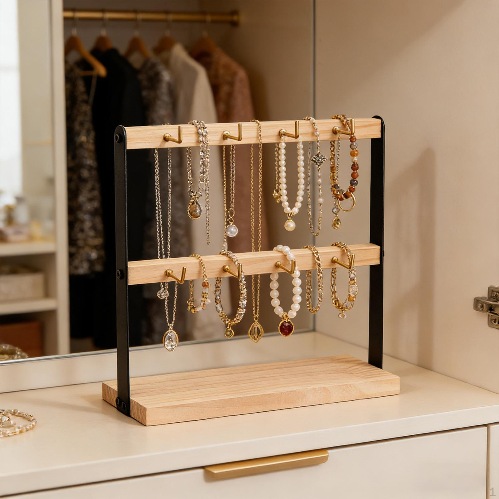 Earring Display Stand Wooden Jewelry Rack Holder Organizer 2 Tier 8 Hooks
Earring Display Stand Wooden Jewelry Rack Holder Organizer 2 Tier 8 Hooks