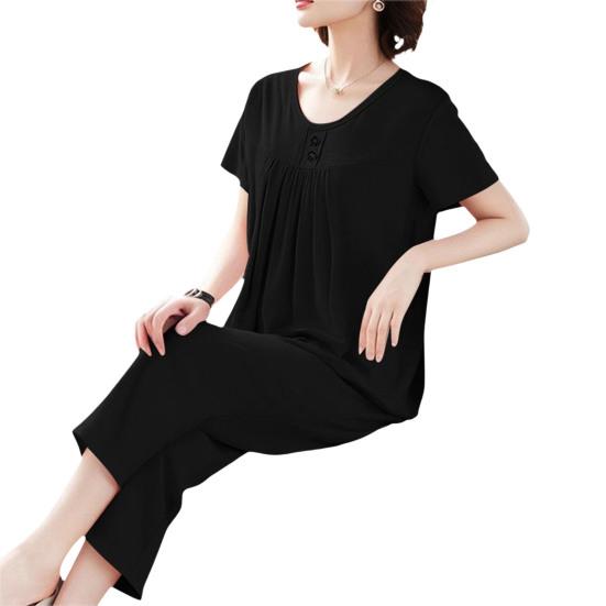 2 Piece Women Pajama Set Short Sleeve Top And Cropped Pants Sleepwear Set Summer Casual Lounge Outfits L чёрный
2 Piece Women Pajama Set Short Sleeve Top And Cropped Pants Sleepwear Set Summer Casual Lounge Outfits L чёрный