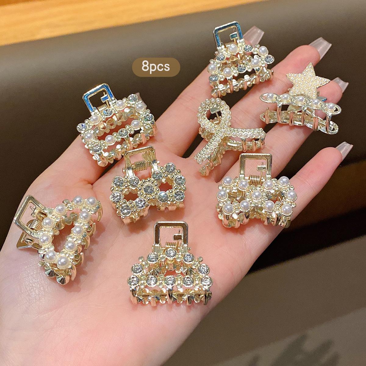 8 alloy rhinestone imitation pearl small hair claws, fashionable and sweet style hair clips suitable for daily use as hair acces
8 alloy rhinestone imitation pearl small hair claws, fashionable and sweet style hair clips suitable for daily use as hair acces