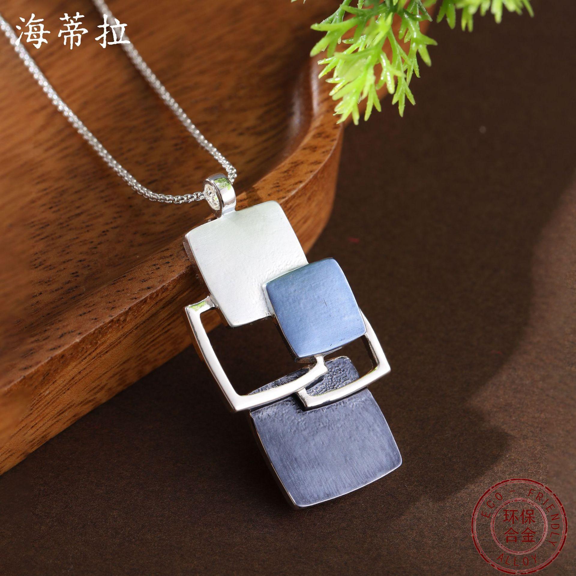 Enamel color irregular square blue hollow pendant, women s simple geometric square pendant
Enamel color irregular square blue hollow pendant, women s simple geometric square pendant