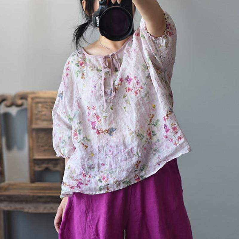 Johnature Женщины Рами Лето Свободные Китайский Стиль Женские футболки 
Johnature Женщины Рами Лето Свободные Китайский Стиль Женские футболки