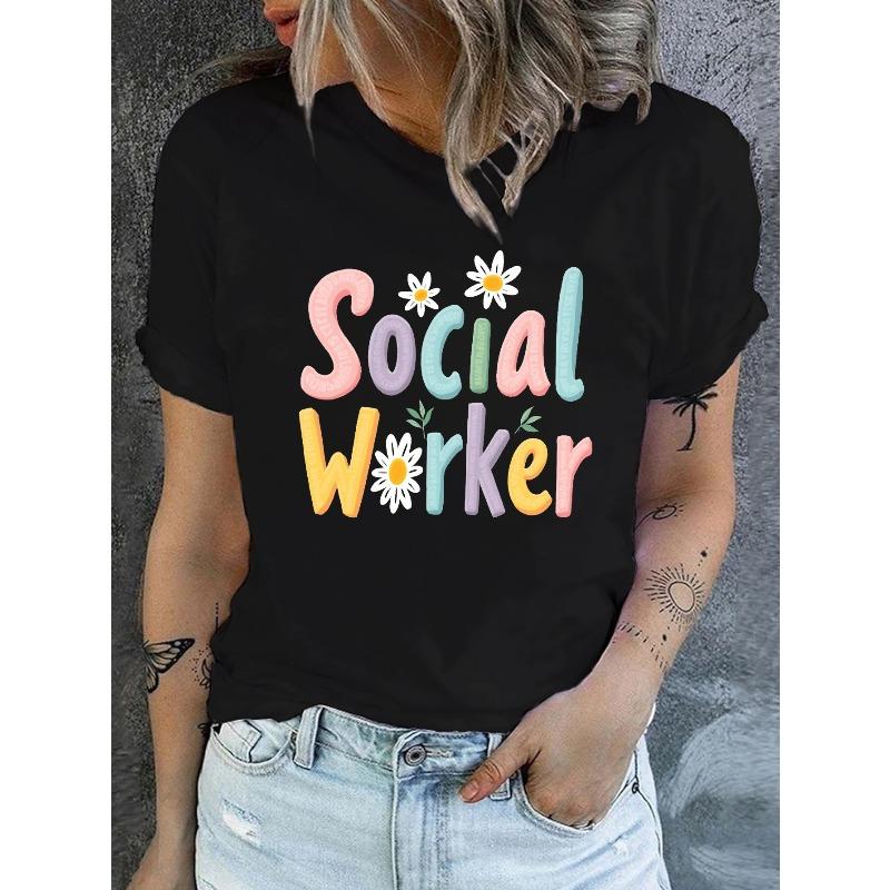 Women s Social Worker Graphic T-Shirt - Playful Pastel Floral & Geometric Print, Soft Stretch Crew Neck Casual Top, Breathable Short Sleeve Tee 4XL чорний
Women s Social Worker Graphic T-Shirt - Playful Pastel Floral & Geometric Print, Soft Stretch Crew Neck Casual Top, Breathable Short Sleeve Tee 4XL чорний