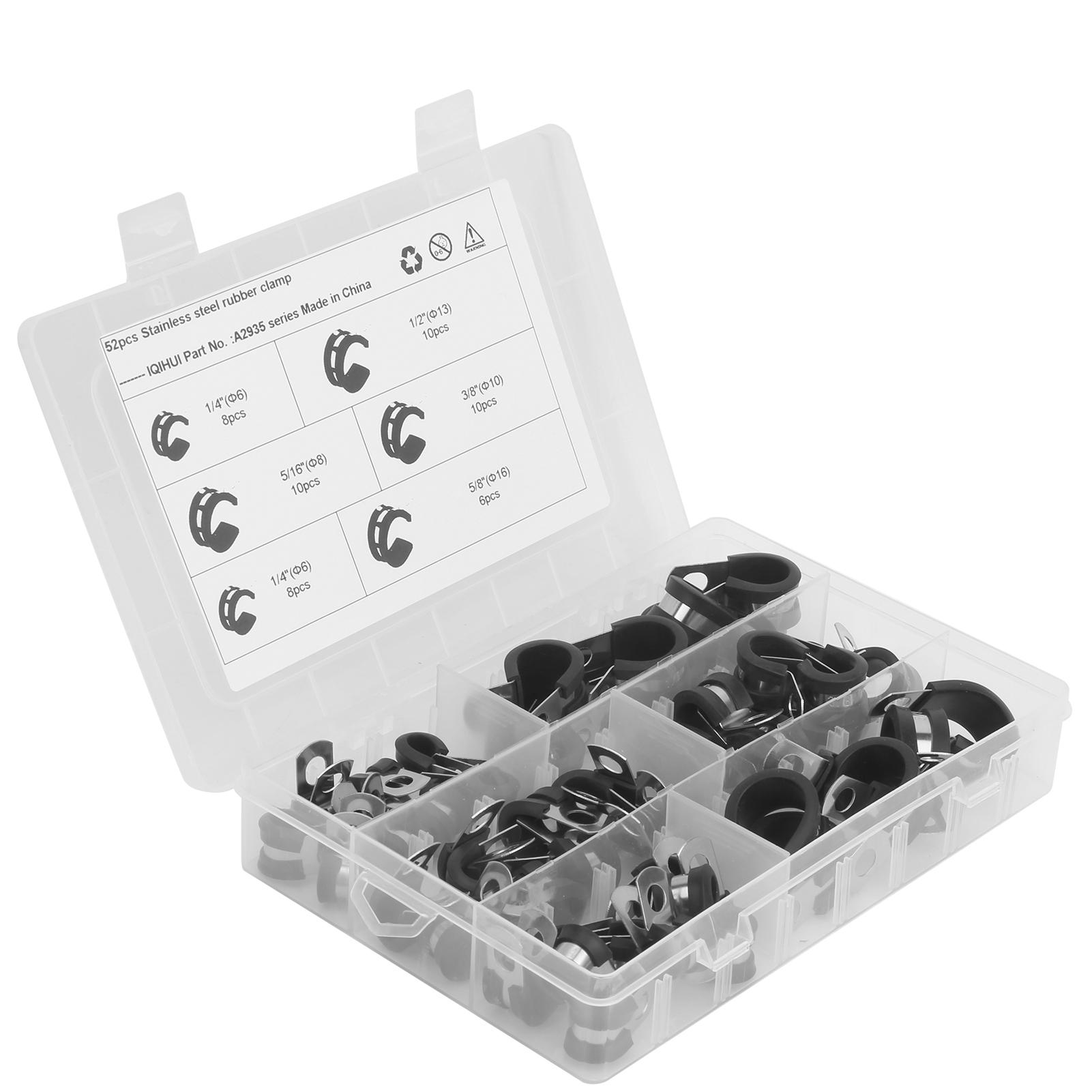 52pcs R Type Pipe Clamp Assortment Kit Rubber Cushion Clips 5 Sizes 1 4in 3 8in 1 2in 5 8in 5 16in
52pcs R Type Pipe Clamp Assortment Kit Rubber Cushion Clips 5 Sizes 1 4in 3 8in 1 2in 5 8in 5 16in