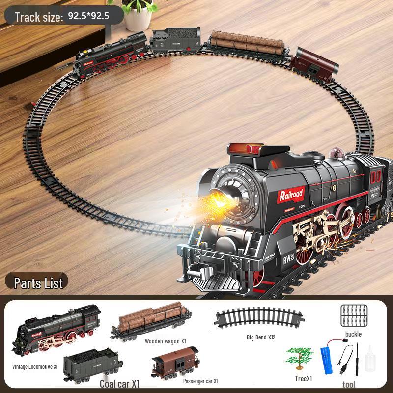 Remote Control Electric Steam Train Set with Spray and Green Carriage Model for Kids Electric Version with Rechargeable Battery
Remote Control Electric Steam Train Set with Spray and Green Carriage Model for Kids Electric Version with Rechargeable Battery