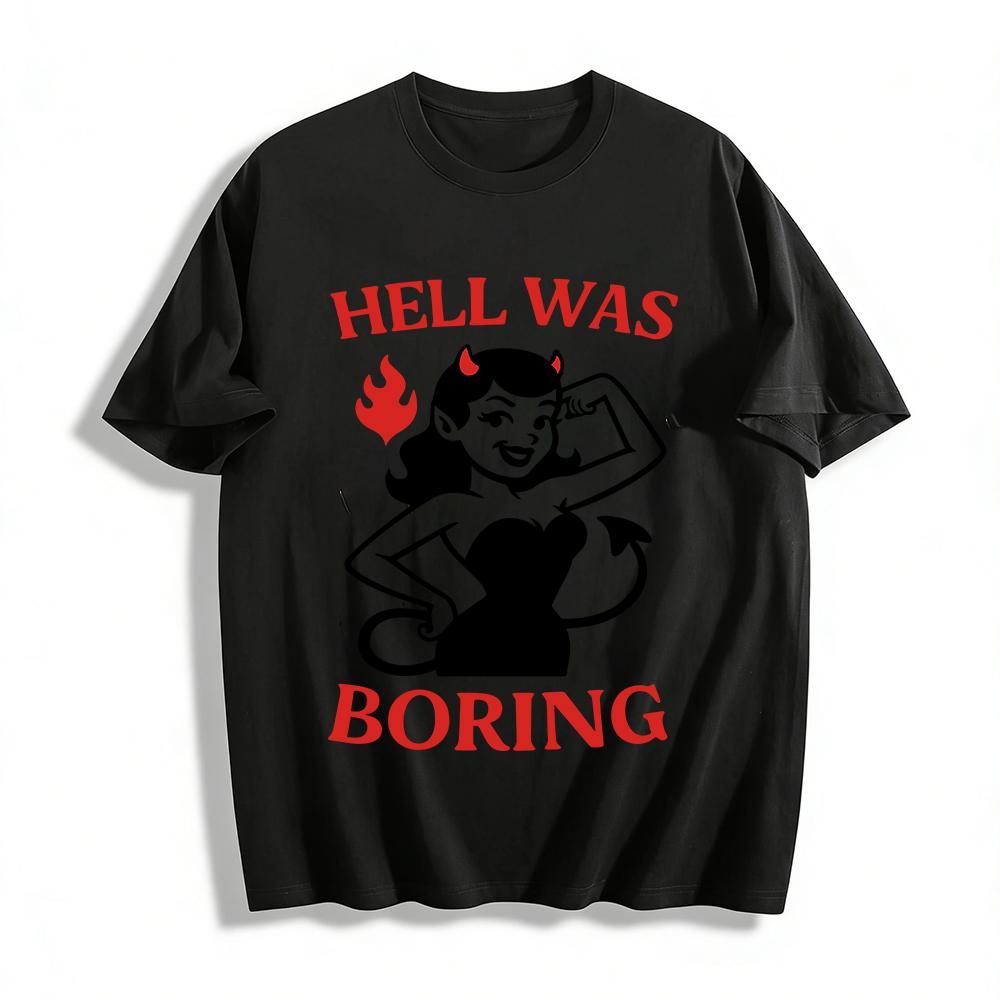 Vintage Playful Devil Girl Print T-shirt Hell Was Boring Fun Casual Top Pure cotton T-shirt 6XL
Vintage Playful Devil Girl Print T-shirt Hell Was Boring Fun Casual Top Pure cotton T-shirt 6XL