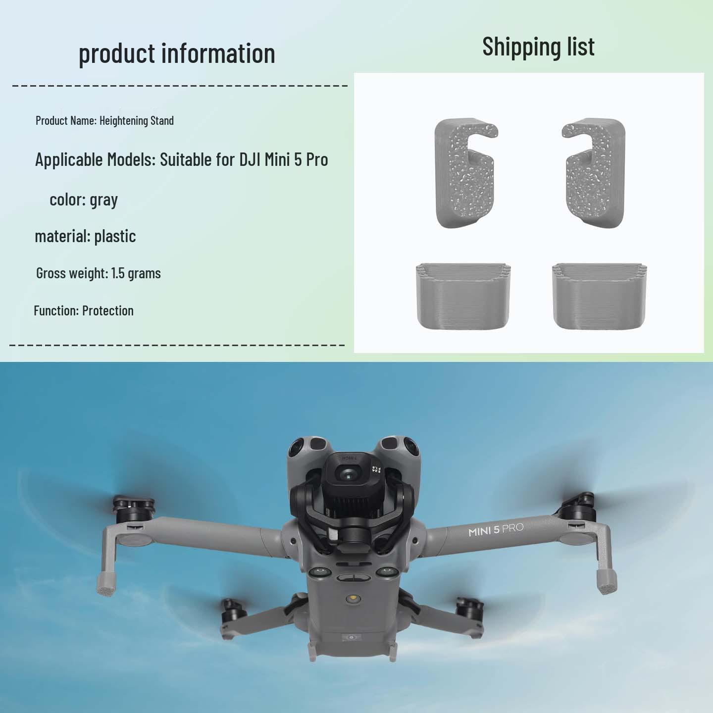 DJI Mini 5 Pro Drone Foldable Landing Gear Heightening Bracket
DJI Mini 5 Pro Drone Foldable Landing Gear Heightening Bracket