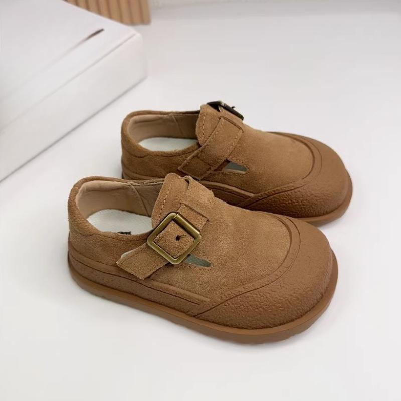 Детская повседневная обувь в стиле ретро с большим носком, кожаные туфли для мальчиков и девочек, одинарные туфли из матовой кожи 24 коричневый