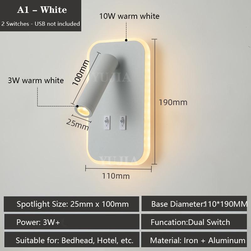 Modern Led Wall Sconce Reading Light 2 Switches Type-A & Type-C USB Ports 3W Adjustable Spotlight + 10W Backlight Bedside Lamp LED 3W and 8 W
Modern Led Wall Sconce Reading Light 2 Switches Type-A & Type-C USB Ports 3W Adjustable Spotlight + 10W Backlight Bedside Lamp LED 3W and 8 W