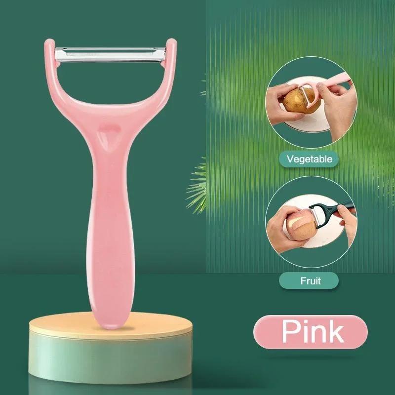 Кухонная овощечистка длинного типа, овощечистка из нержавеющей стали для чистки яблок, картофеля и люфы розовый