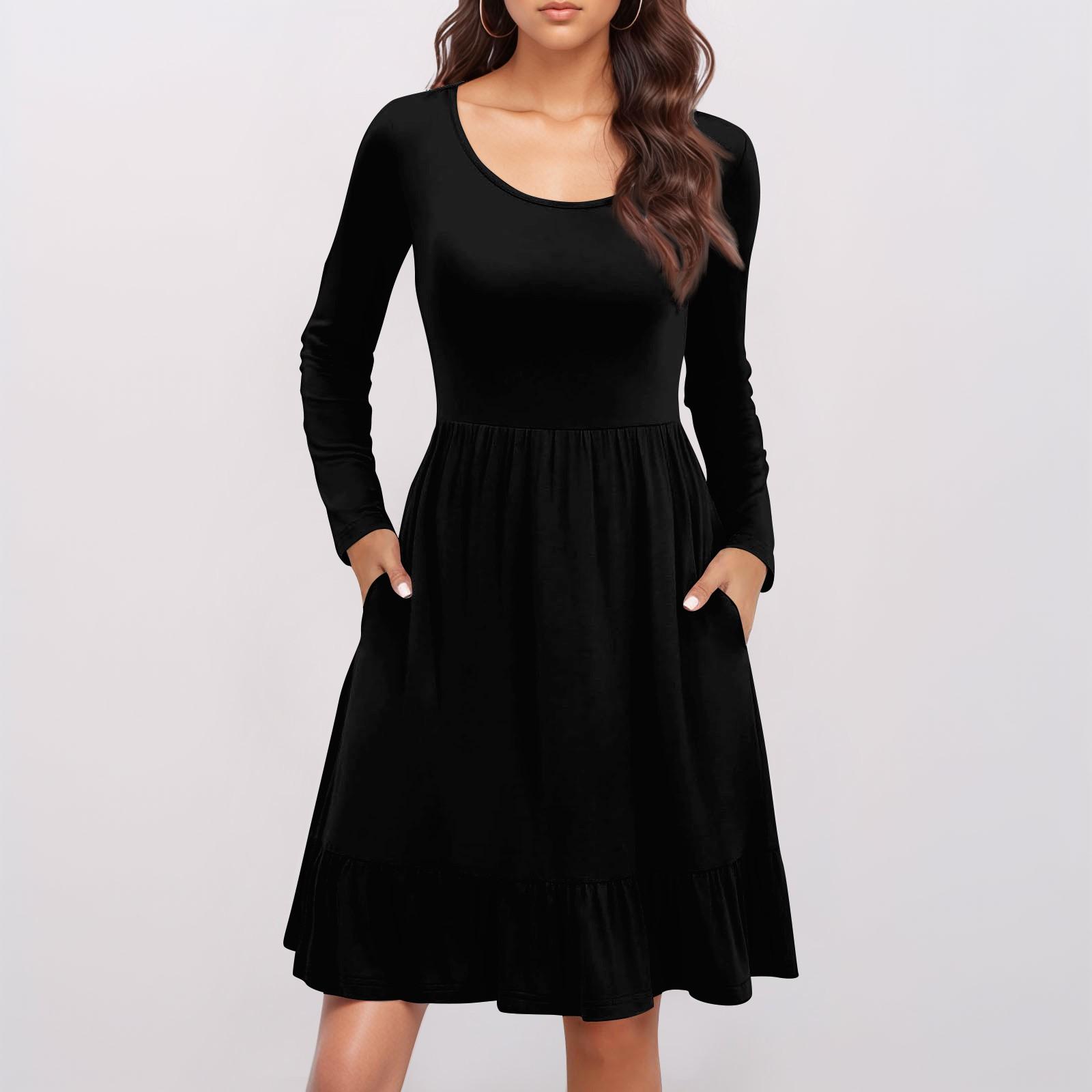 Женское повседневное платье с круглым вырезом и длинными рукавами, однотонное свободное платье со складками на талии L чёрный
Женское повседневное платье с круглым вырезом и длинными рукавами, однотонное свободное платье со складками на талии L чёрный