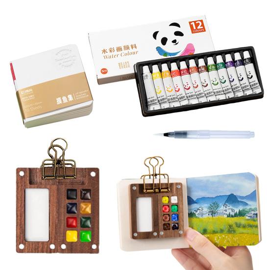 Mini Watercolor Palette Set 12/24 Color Pocket Travel Watercolor Painting Kit with Wooden 8/15 Grid Paint Box Sketchbook Pen Binder Clip A
Mini Watercolor Palette Set 12/24 Color Pocket Travel Watercolor Painting Kit with Wooden 8/15 Grid Paint Box Sketchbook Pen Binder Clip A