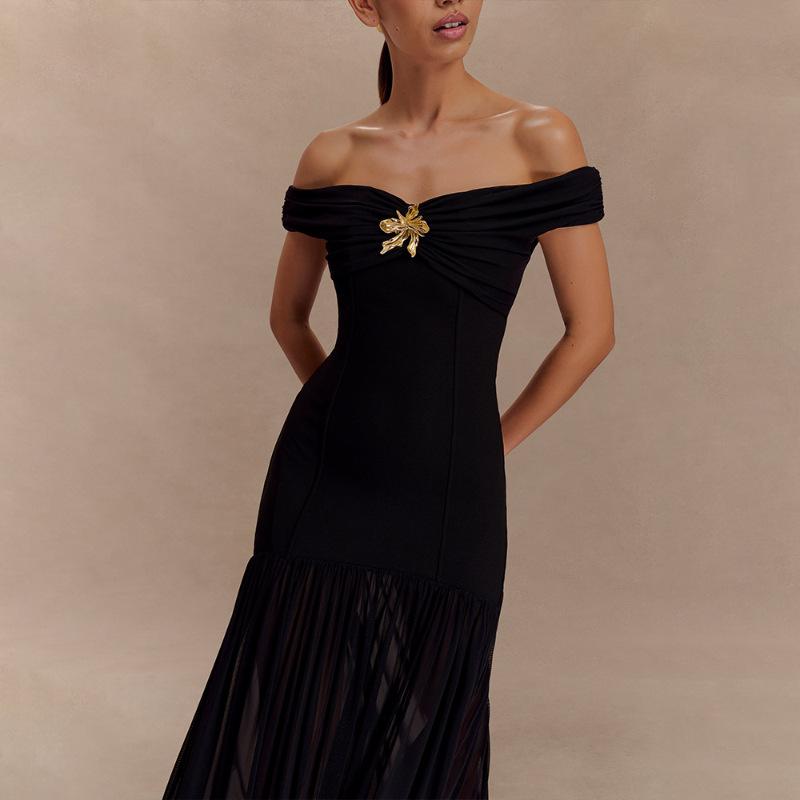 Women s Summer New Temperament Tube Top Long Dress Off-the-shoulder Mesh Stitching with Hip Wrap Dress L чорний
Women s Summer New Temperament Tube Top Long Dress Off-the-shoulder Mesh Stitching with Hip Wrap Dress L чорний