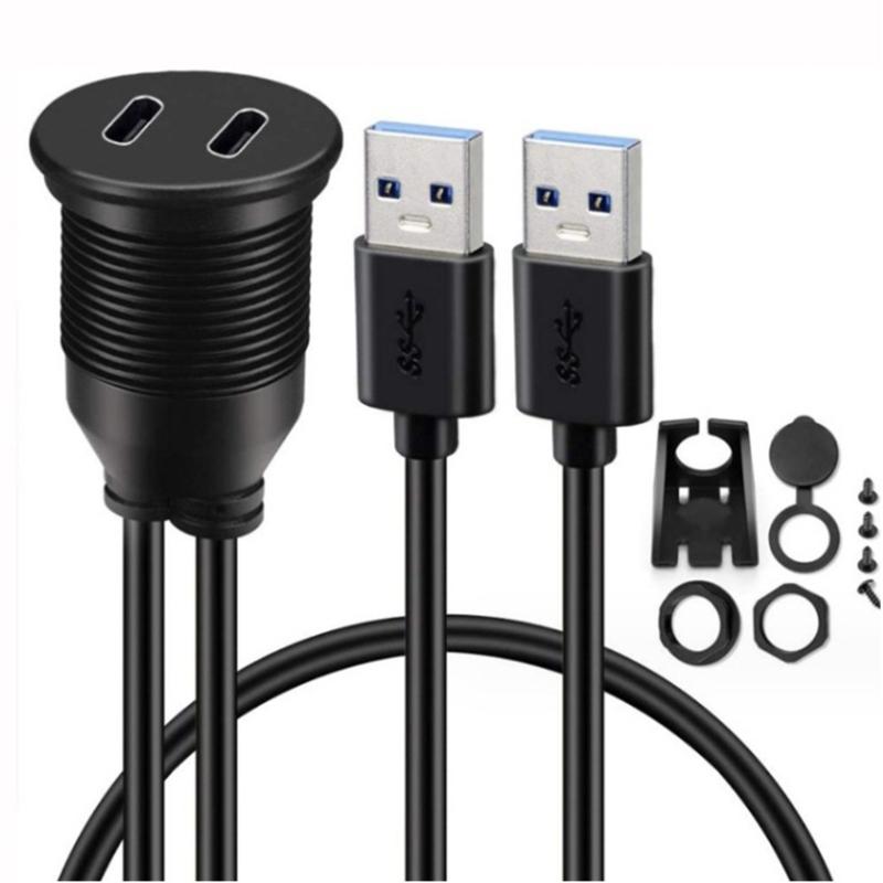 Double USB 3.0 to Double Type C Waterproof Vehicle Chargers Extension Cable Panel Mount for Car Motorcycle Fast Data Transfer 1
Double USB 3.0 to Double Type C Waterproof Vehicle Chargers Extension Cable Panel Mount for Car Motorcycle Fast Data Transfer 1